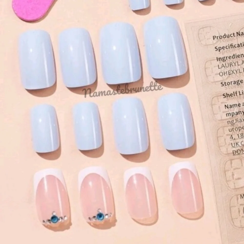 2/$16 Rhinestone Blue Long Press On Nails